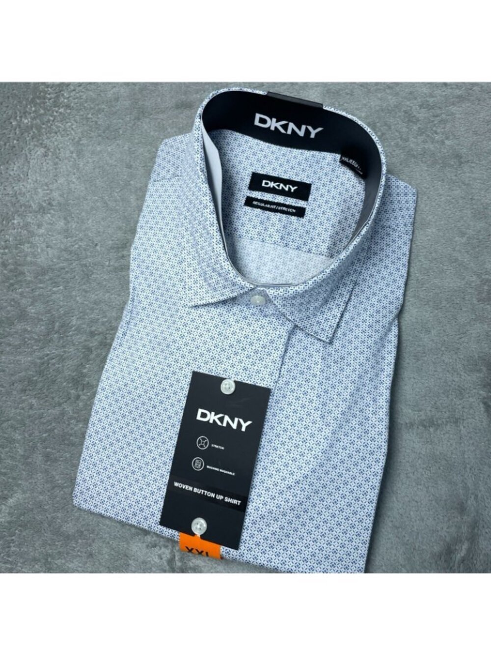 DKNY Men's XXL Light Blue Printed Woven Button Down Dress Shirt F1051